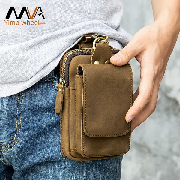 Men's Genuine Leather Mobile Phone waist bag Men's Leather Belt Cowhide Mobile Phone bag Site Multifunctional bag waist bag