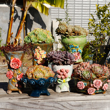 捏花老桩大口径悬崖桩高桩多肉花盆精美