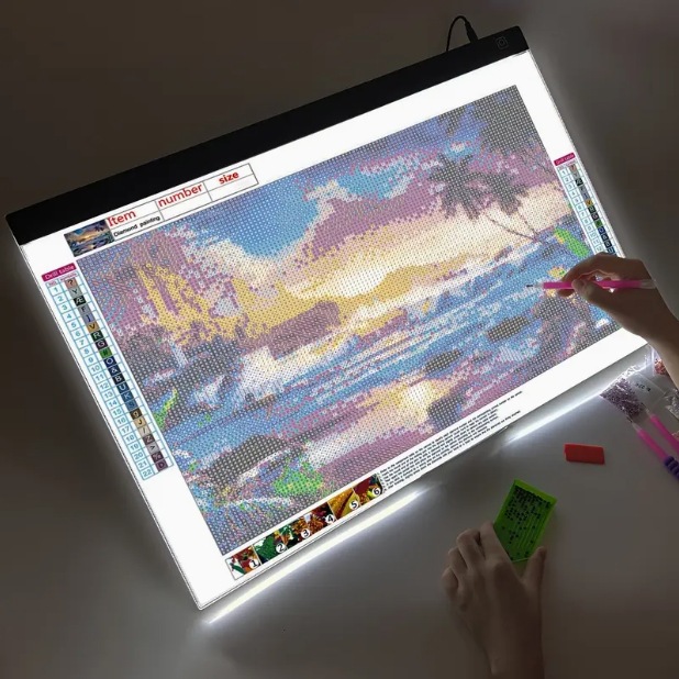 Pixel Art Luminous Handmade Brightness-Adjustable Artificial Diamond Painting Toy USB Drawing Board Brush Gift Night Light