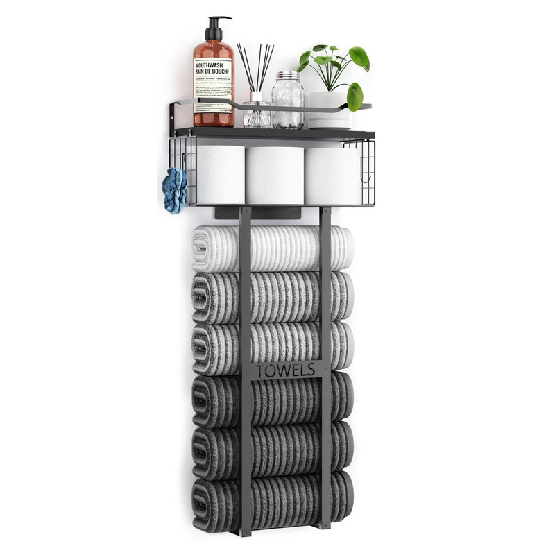 Cross-Border Bathroom Towel Rack Wall-Mounted Bathroom Towel Storage Rack with Storage Basket Wall-Mounted Bath Towel Rack Towel Bar