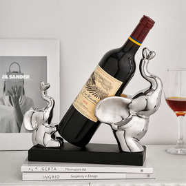 轻奢陶瓷母子大象红酒架摆件葡萄酒架子家用客厅酒柜餐桌面装饰品