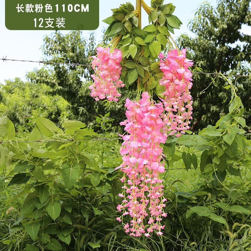 Flor de glicina de simulación al por mayor decoración flor colgante flor falsa ratán violeta techo de boda enredadera de plástico planta colgante