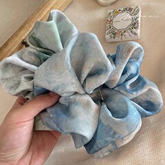 静かな星空ブルー〜ハイエンド油絵サテンヘアゴムヘアロープエレガントなヘッドバンドヘアアクセサリー女性夏
