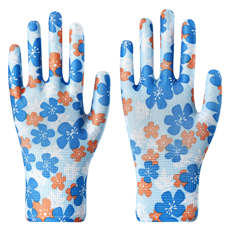 파란색과 주황색 꽃 장갑