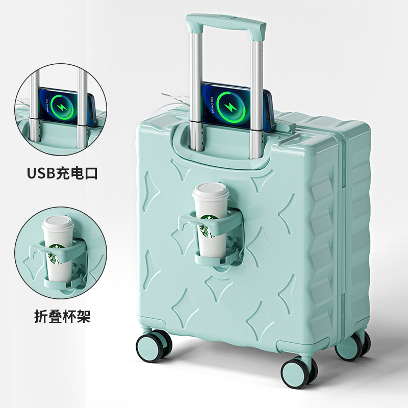 登机箱行李箱拉杆箱复古饼干箱纯色带杯架轻便万向轮18寸密码箱子|undefined