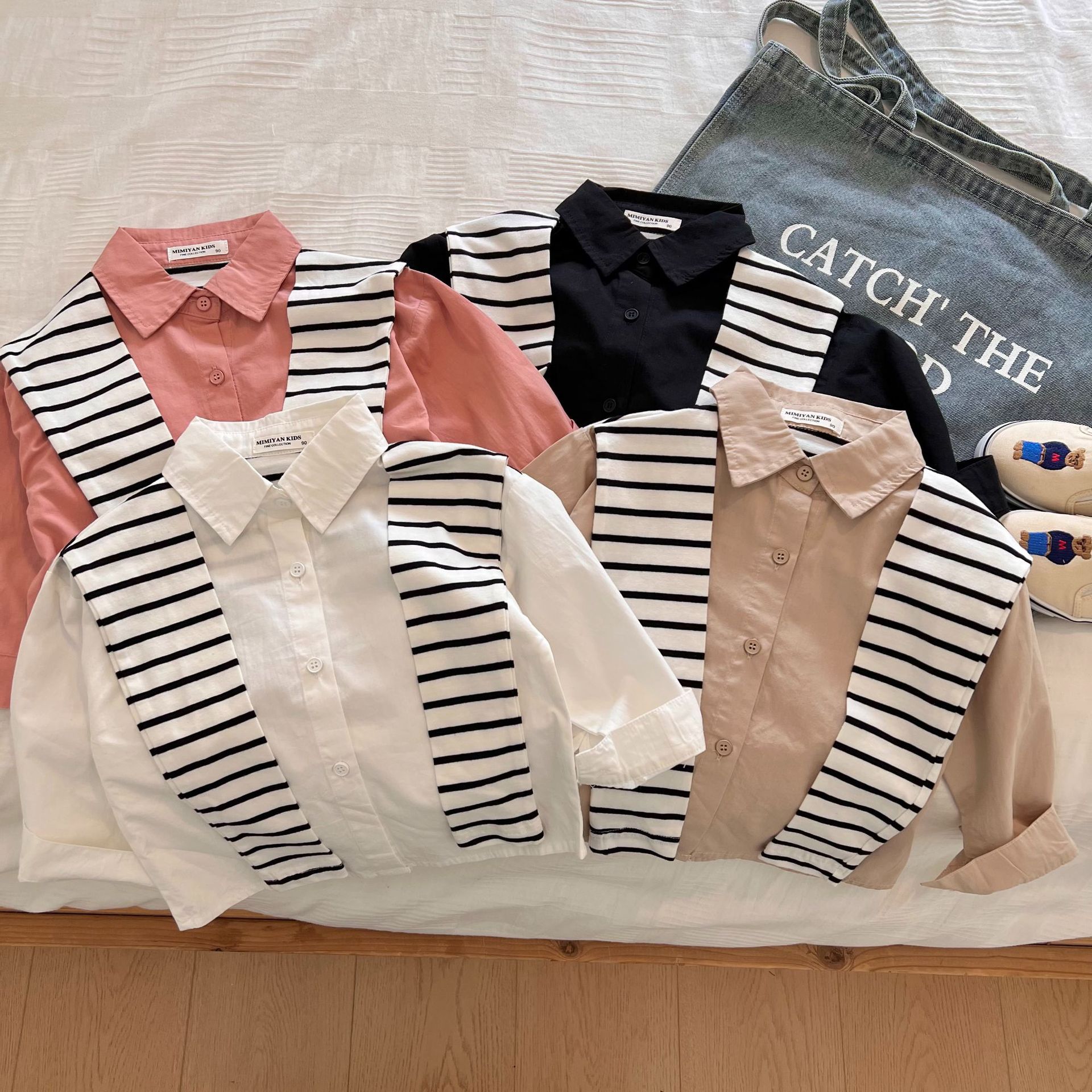 Camisas de niños estrella redonda 2025 otoño nuevo falso dos piezas de ropa de niñas camisa de chale de color sólido personalidad de primavera y otoño bebé