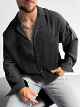 U 66852 Textured Wrinkle Linen Shirt Men Vintage Collar