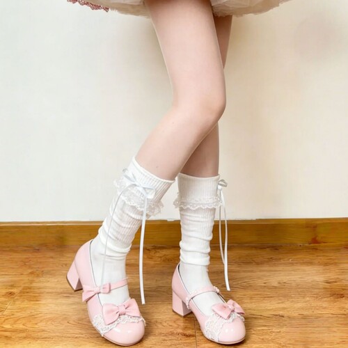 Original Japanese lolita pile socks girl pink bow cute calf socks spring and summer breathable non-slip women's socks