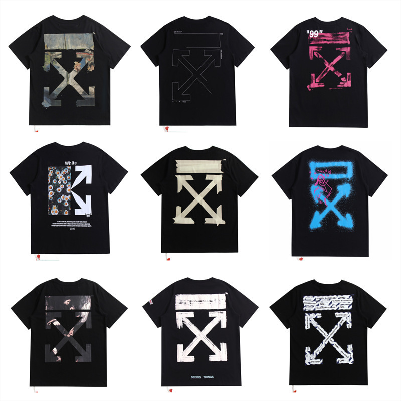 [Long Rope] OFF Bronzing Tape Arrow Short Sleeve Male OW plus size Couple Half Sleeve Female WHITE Tide T-Shirt