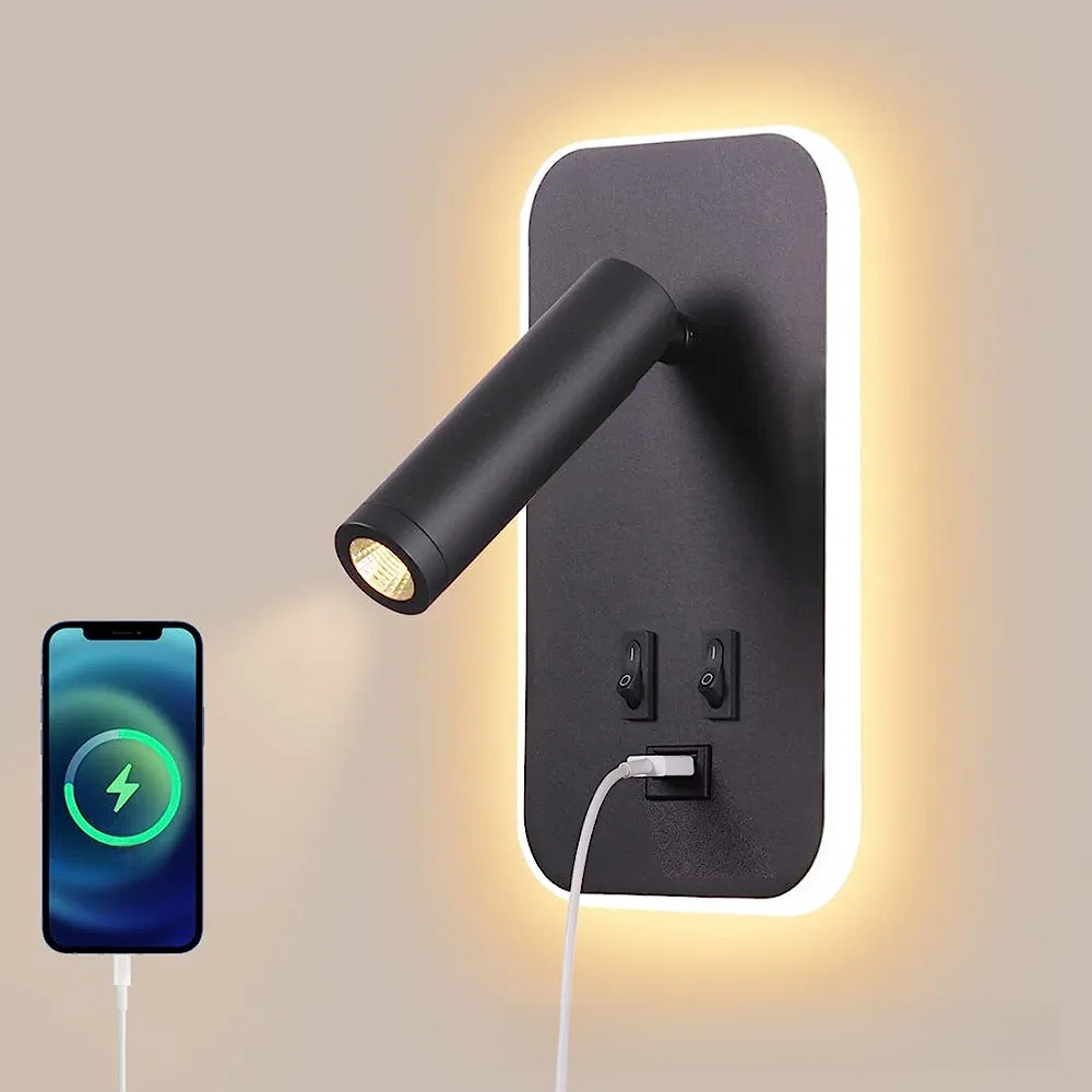 (2개) LED 독서 램프 USB 충전 북유럽 미니멀 호텔 실내 새로운 알루미늄 복도 침실 침대 옆 벽 램프 국경