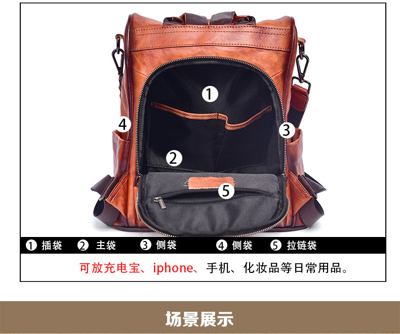 Ba lô retro phong cách Âu Mỹ chống trộm dung tích lớn — Màu đen cổ điển, Cà phê cổ điển, Màu nâu cổ điển chi tiết 9
