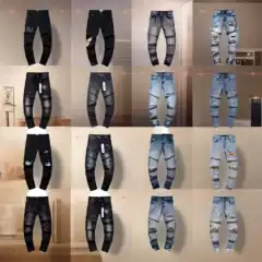 Cross-Border European and American Purple Brand Jeans Washed Old Retro Ripped Ink Splash Handsome American Style 1