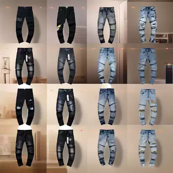 Cross-Border European and American Purple Brand Jeans Washed Old Retro Ripped Ink Splash Handsome American Style 1