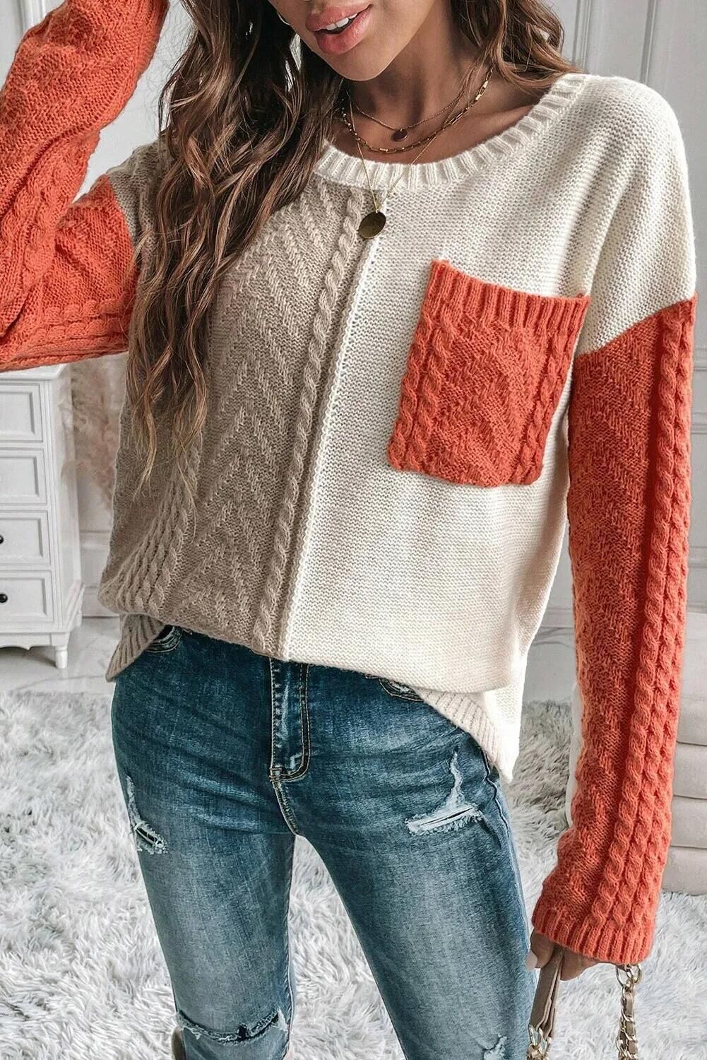 Cozy Patch-Pocket Sweater – Acrylic Blend Pullover With Contrast Stitching (S/M/L/XL, Oversized Fit, Fall-to-Winter Essential, Sweetheart Colors)_voghion.com