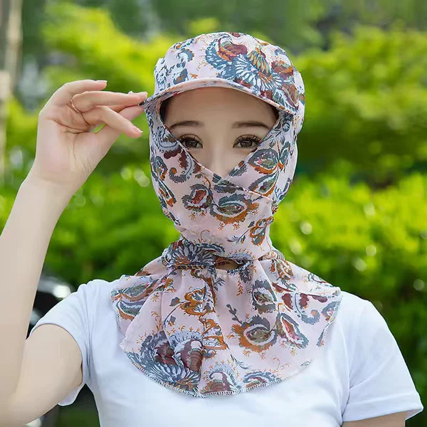 New Summer Outdoor Tea Picking Sun Hat Women's Face and Neck Protection Sun Mask Hat Integrated Neck Protection Sun Hat Women