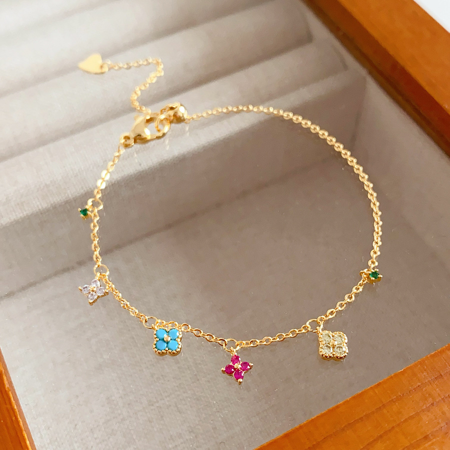 Pulsera de borla de flor de trébol de circonita Pulsera dulce de lujo ligero, de alta gama, joyería de moda de nicho al por mayor image 7
