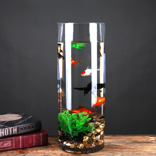 Thickened Straight Glass Fish Tank Creative Cylindrical Large Living Room Office Goldfish Tank to Attract Wealth Transparent Turtle Tank