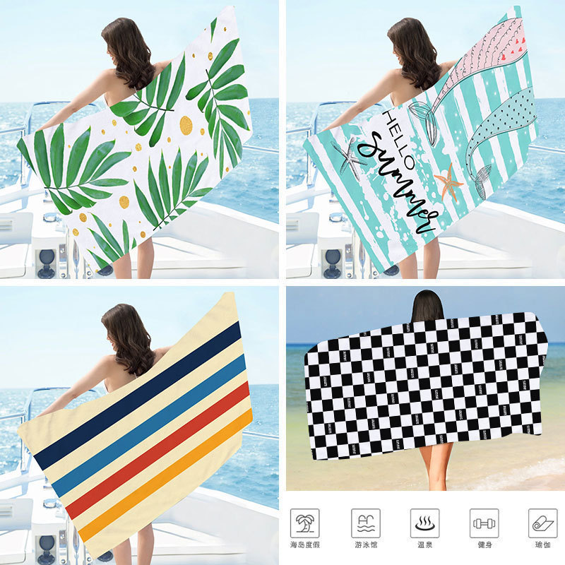 Amazon toalla de playa de tela de toalla de doble cara europea y americana toalla de baño de playa de microfibra impresa transfronteriza