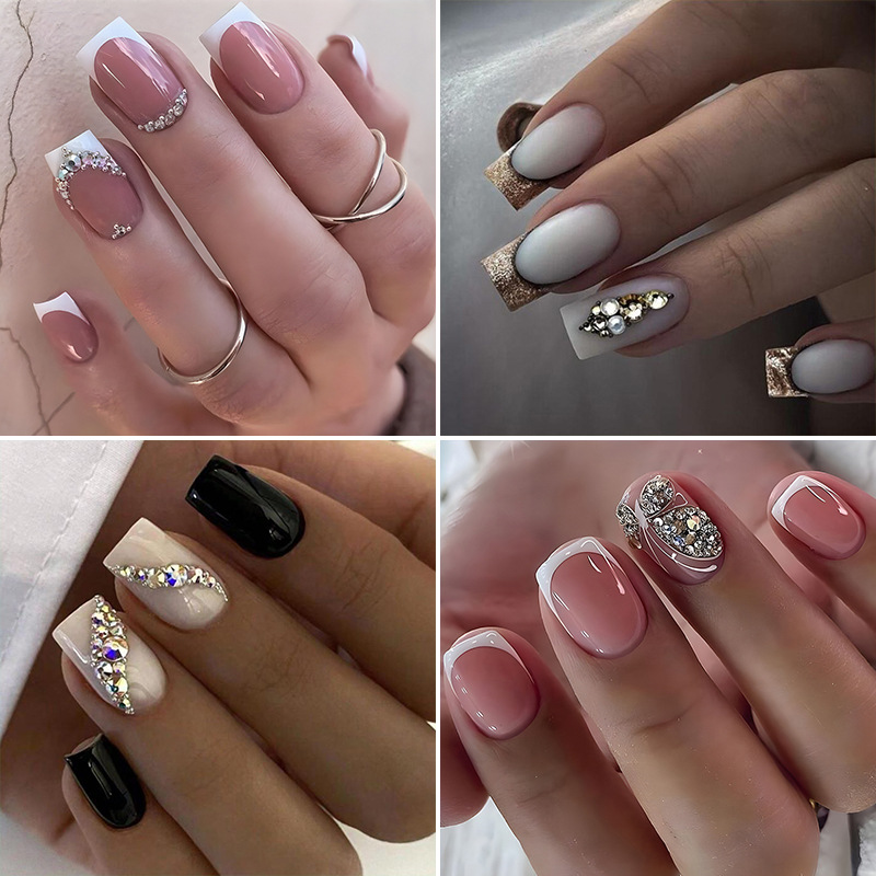 French rhinestone manicure piece cross-b...