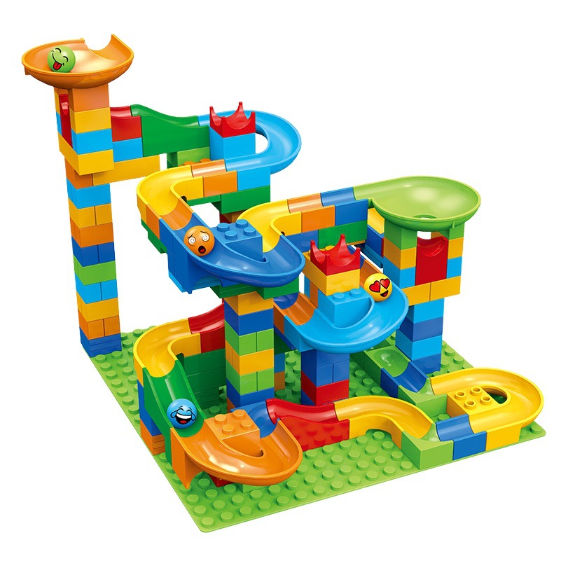 Fuente de la fábrica transfronteriza 504PC variedad carril diapositiva bola bloques de construcción DIY gran bola de partículas diapositiva bloque de construcción Mesa