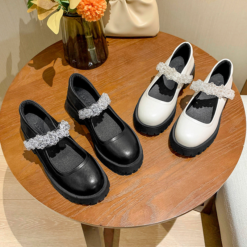 Leather Beads Mary Pearl Shoes Thick Sneakers 2021 new spring and summer sandals British wind thick with small leather shoes