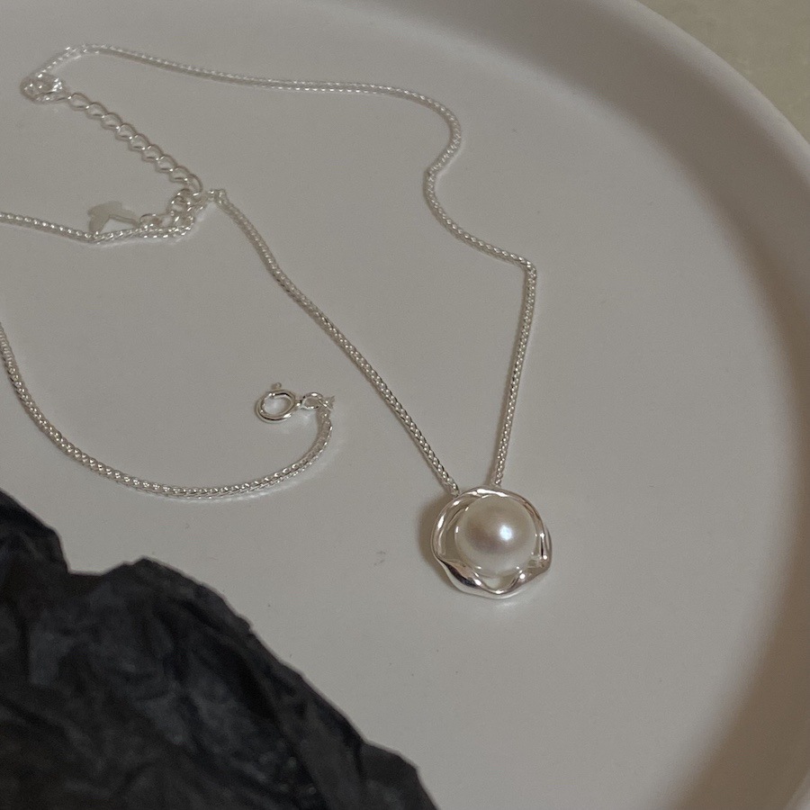 925 Sterling Silver Freshwater Pearl Cable Chain Plating Inlay Geometric Pendant Necklace display picture 3