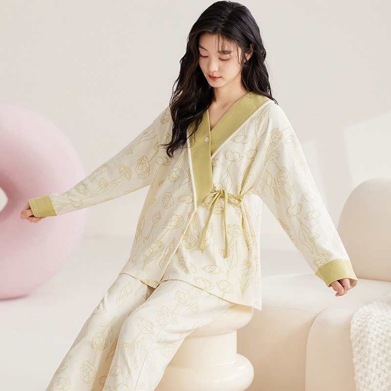 婧麒月子服十月份产后纯棉哺乳睡衣怀孕期孕妇斜襟喂奶家居服套装|undefined