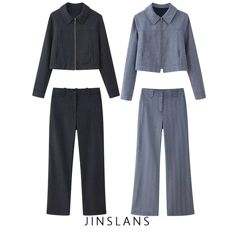 Zazr Foreign Trade Wholesale European and American Style New Women's Clothing Herringbone Pattern Blazer and Straight-Leg Pants Set for Women Zazr Foreign Trade Wholesale European and American Style New Women's Clothing Herringbone Pattern Blazer and Straight-Leg Pants Set for Women