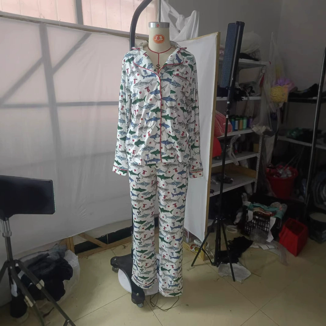 Хлопковая французская пижама осенняя женская хлопчатобумажная шерстяная ткань