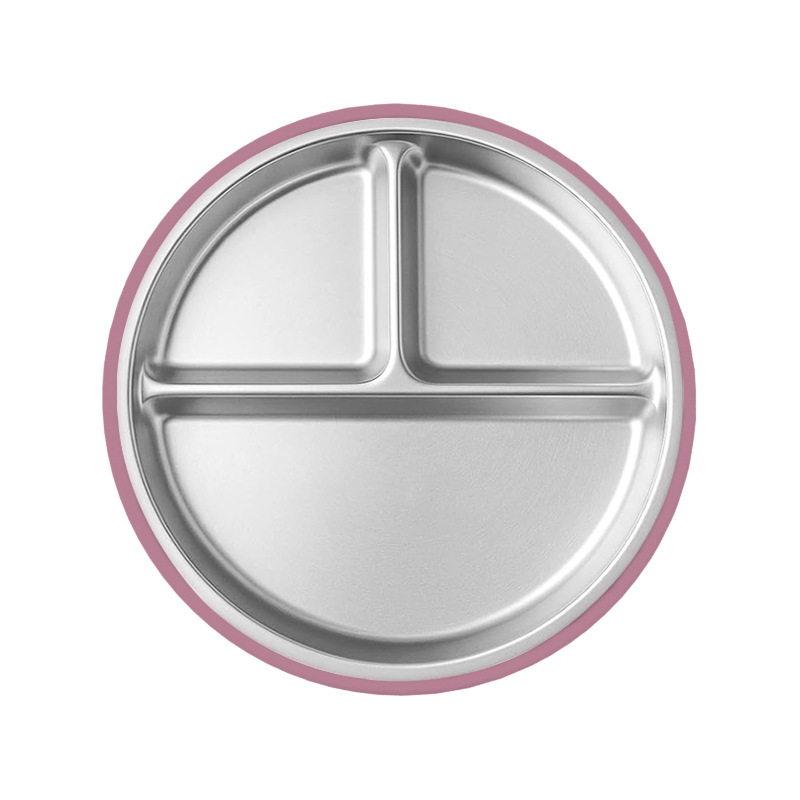 Venta directa de fábrica, vajilla infantil de silicona y acero inoxidable, juego de vajilla creativo de acero inoxidable, tazón de silicona infantil.