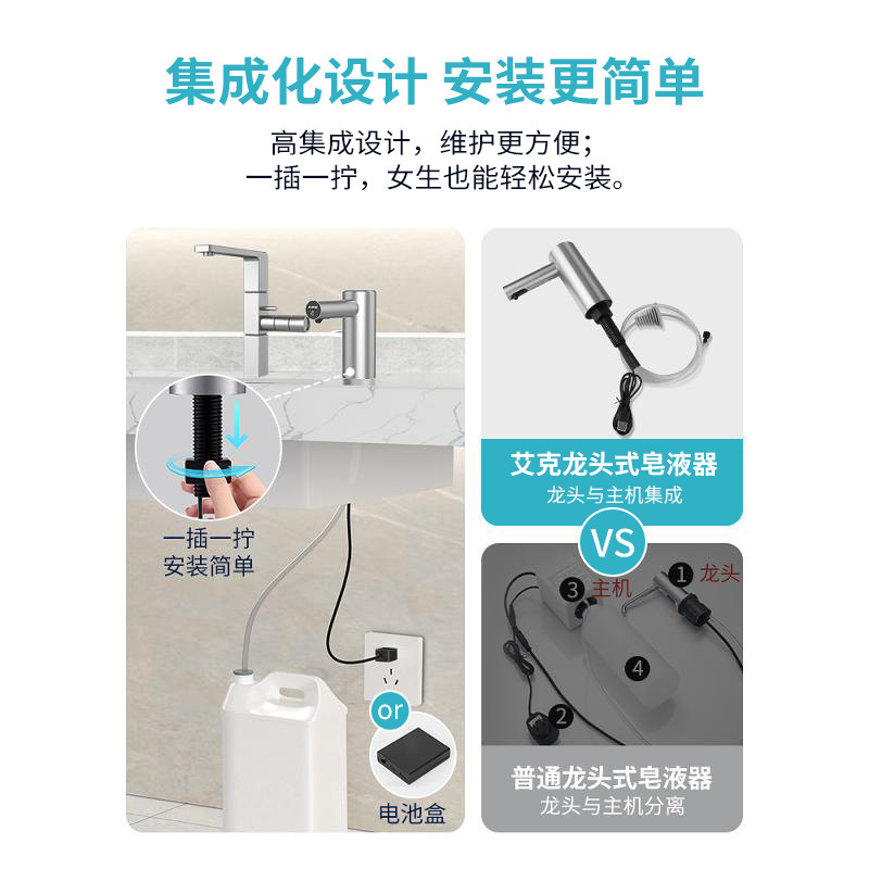 艾克(AIKE) ステンレス龍頭式自動石けん液器誘導手洗い液器泡手洗い液機|undefined