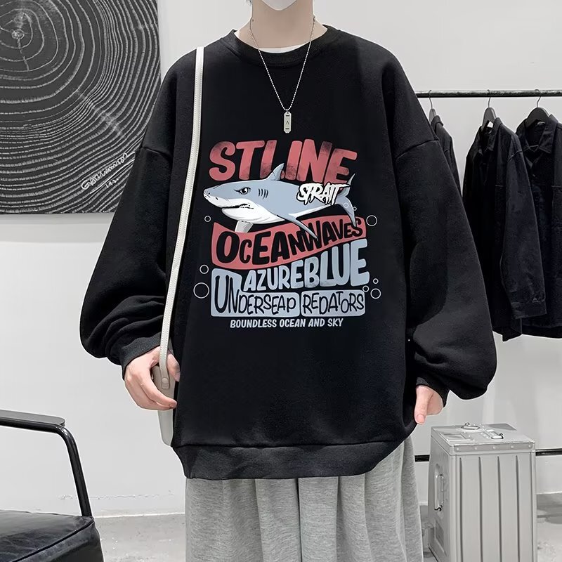 Funny printed round neck sweater men's spring and autumn high-looking fashion brand long-sleeved T-shirt trendy all-match loose coat