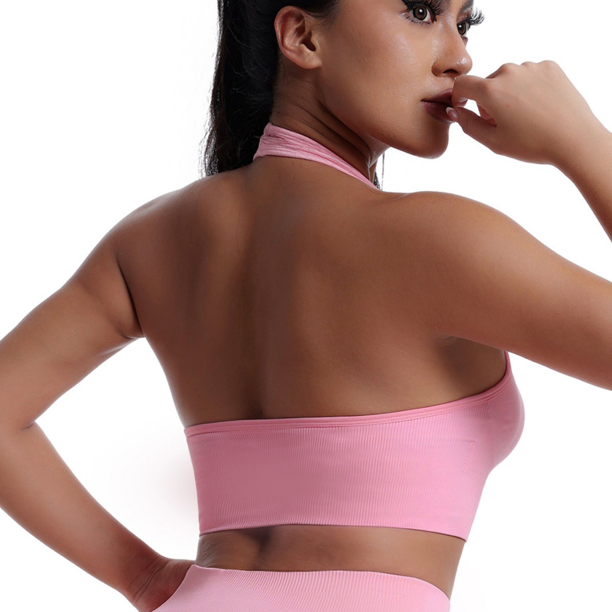 Sin costuras transfronterizas nuevos sujetadores deportivos de cuello desmontables para mujeres cojín de pecho para reunir ropa interior chaleco deportivo de yoga de color sólido