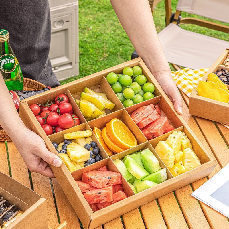 Takeaway Spring Outing Packed Picnic Box Lunch Box Disposable Camping Lunch Outdoor Sushi Dessert Fruit Kraft Paper