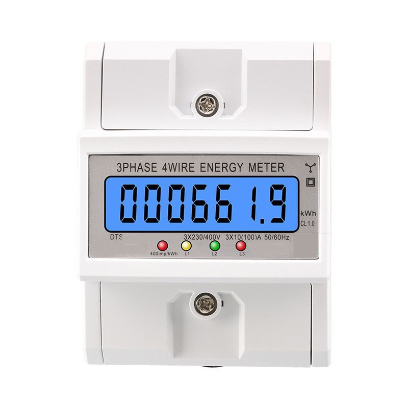 Medidor eléctrico tipo riel de comercio exterior, retroiluminación trifásica de cuatro hilos, pantalla LCD, medidor de vatios-hora doméstico, medidor eléctrico 230V400V