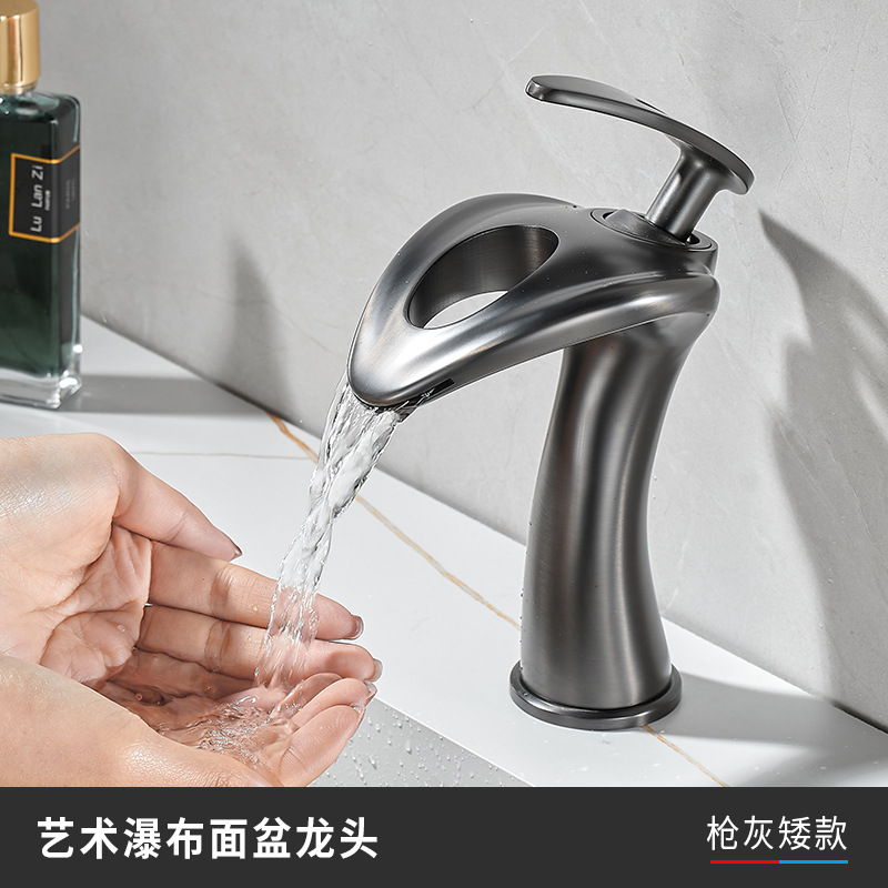 Grifos creativos de cascada gris lavabo gabinete de baño frío y caliente agregar lavabo de cobre doméstico