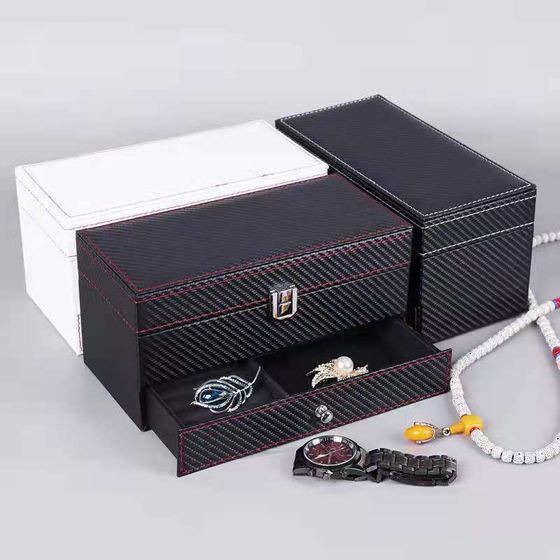 Cross-Border Hot-Selling Multifunctional Leather Double-Layer Watch Jewelry Box Wholesale with Drawer Ring Watch Storage Box