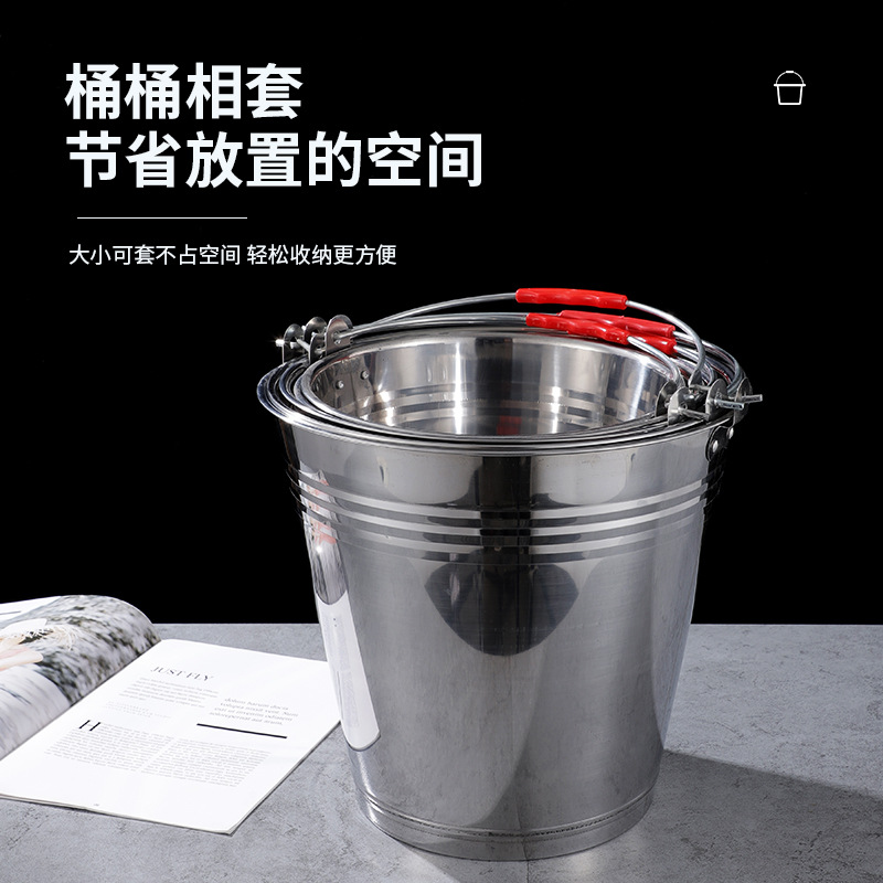 Stainless Steel Water Bucket Thickened Water Bucket with Lid Multifunctional Bar Beer Bucket Kitchen Water Bucket Rice Bucket Wholesale