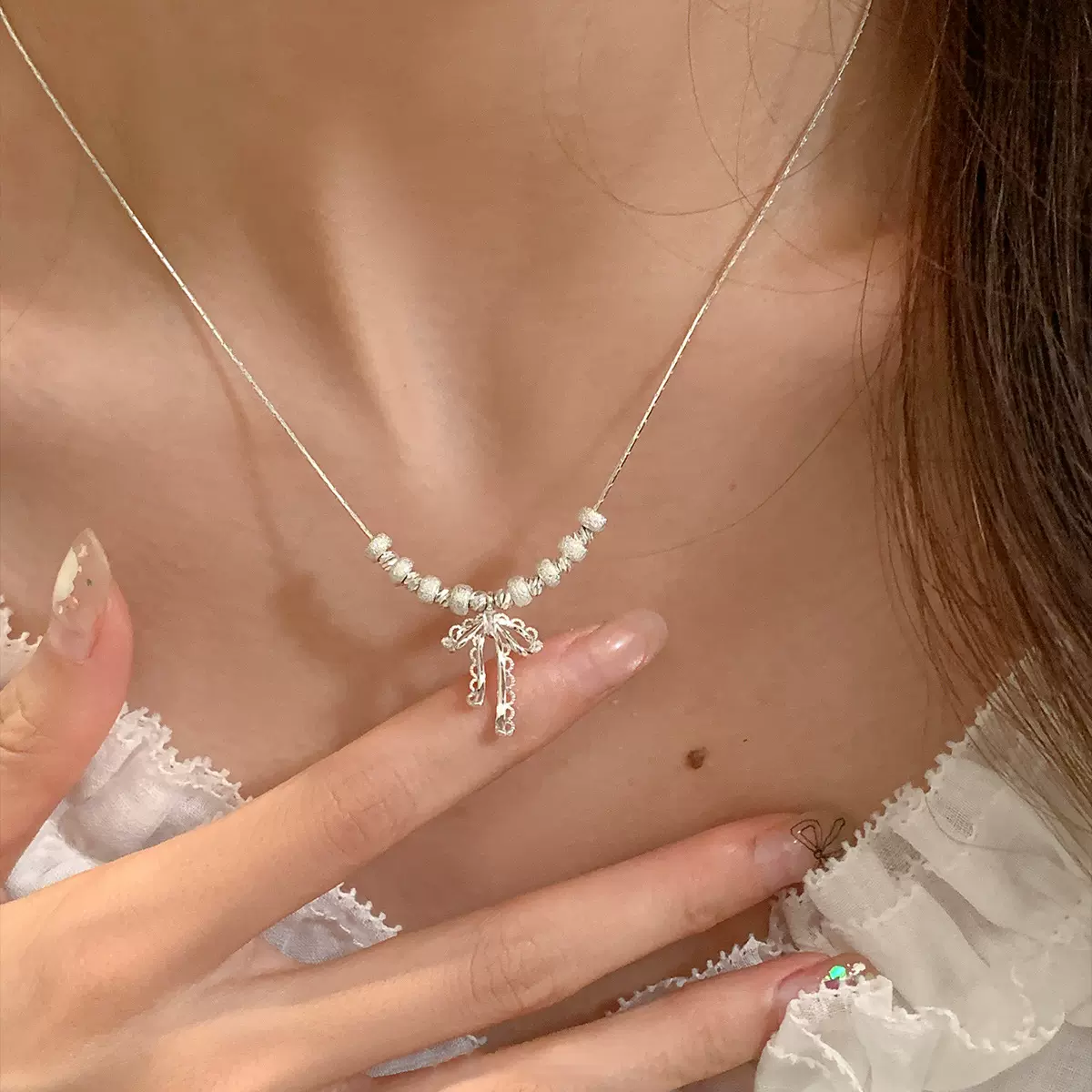 韩式芭蕾风蝴蝶结项链女新款百搭甜美小众设计感叠戴精致毛衣链女