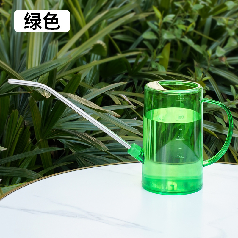 Botella de riego de boca larga de acero inoxidable, botella de riego doméstica, herramienta de jardinería de escala transparente de maceta de plantación verde