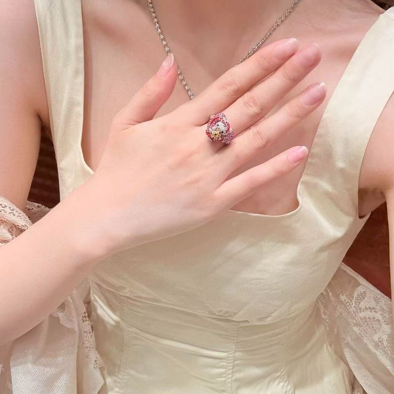哈喽kt猫镶钻戒指女小众简约清新气质甜美可爱少女心卡通时尚戒指|undefined