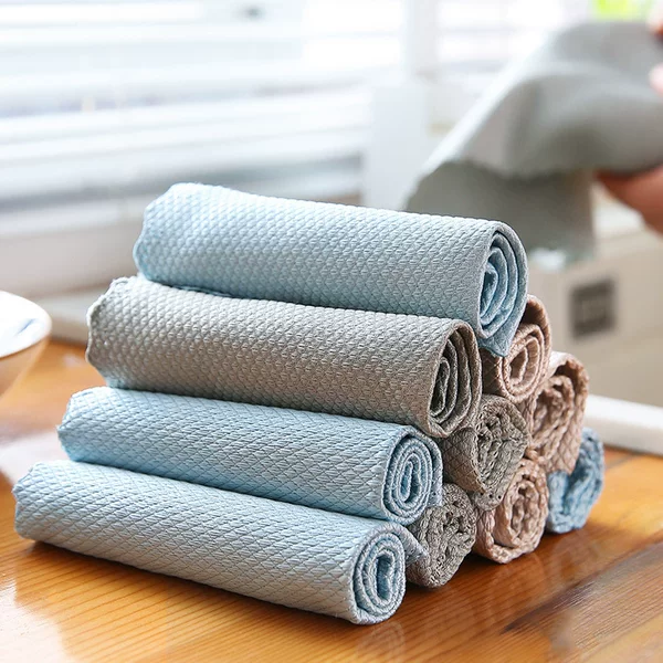 Household Microfiber Fish Scale Cloth Absorbent Household Cleaning Cloth Kitchen Dishwashing Scouring Pad Fish Scale Rag Wholesale