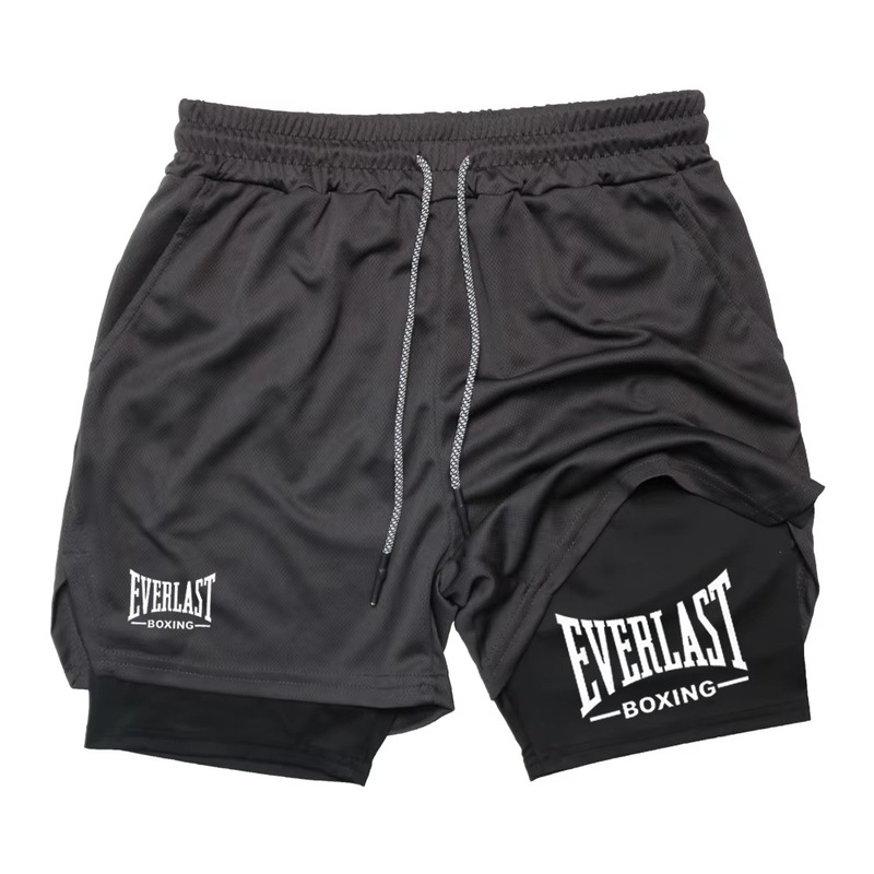 2025 New Cross-Border Men's Compression Fitness Shorts Everlast Printed Sports Pants Double-Layer Quick-Drying Sports Pants