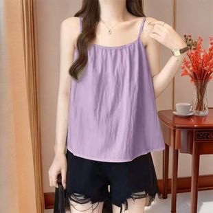 Off-Shoulder Cotton and Linen Camisole for Outerwear, Plus Size, 2025 Summer New Slimming Sleeveless Loose Base Top, Thin