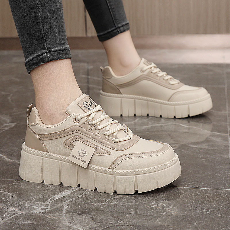 SH312 Neue Damen-Plateauschuhe mit Farbblock-Design für Frühling und Herbst 2025, dicke Sohle, Leder, höhenverstärkend, schlicht, für Studentinnen_voghion.com