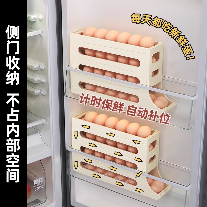 Caja de almacenamiento de huevos rodante de comercio exterior para refrigerador con puerta lateral para colocar huevos en caja y caja de preservación especial para soporte de huevos