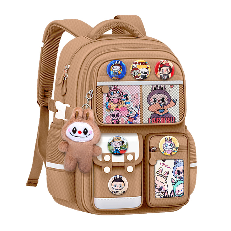 Mochila escolar Labubu 2025 para grados 1-3-6, reduce la carga, protege la columna vertebral, impermeable, ligera, protege la columna vertebral tanto para niños como para niñas.