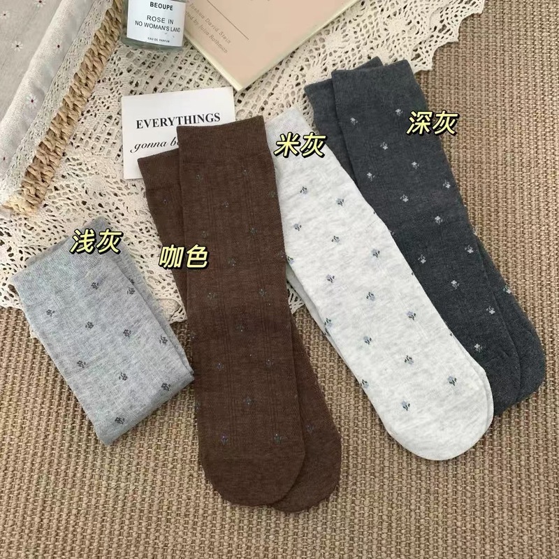 四双装碎花中筒袜子女复古百搭堆堆袜韩系学院风潮流女袜一件代发|undefined