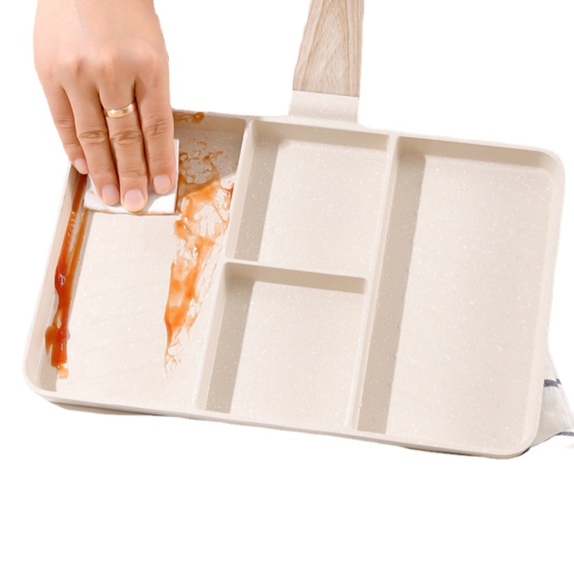 Desayuno olla blanca hogar maifan piedra de cuatro agujeros antiadherente sartén huevo freír carne cocina plana universal tortilla pan