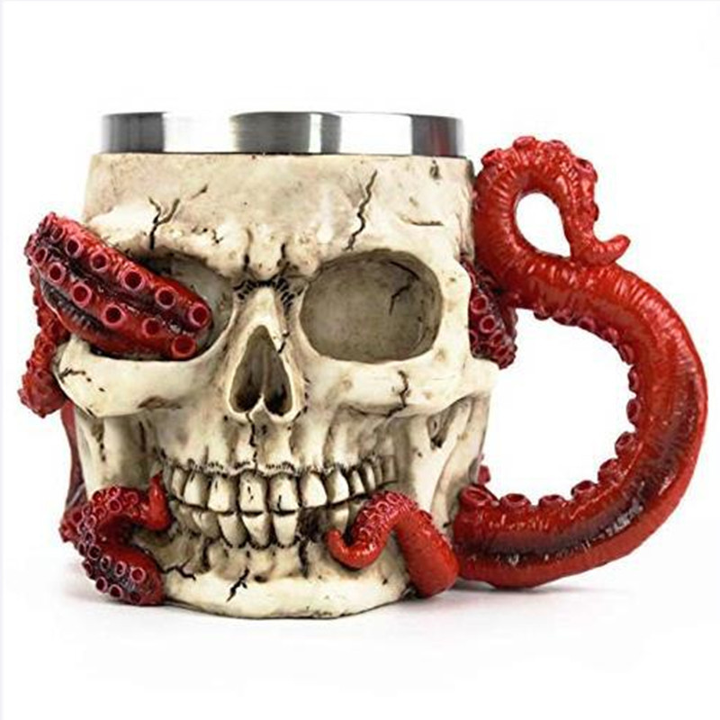 Vaso de vino con calavera antigua, copa de calavera de pulpo, taza de personalidad de acero inoxidable, taza de bar retro, transfronterizo